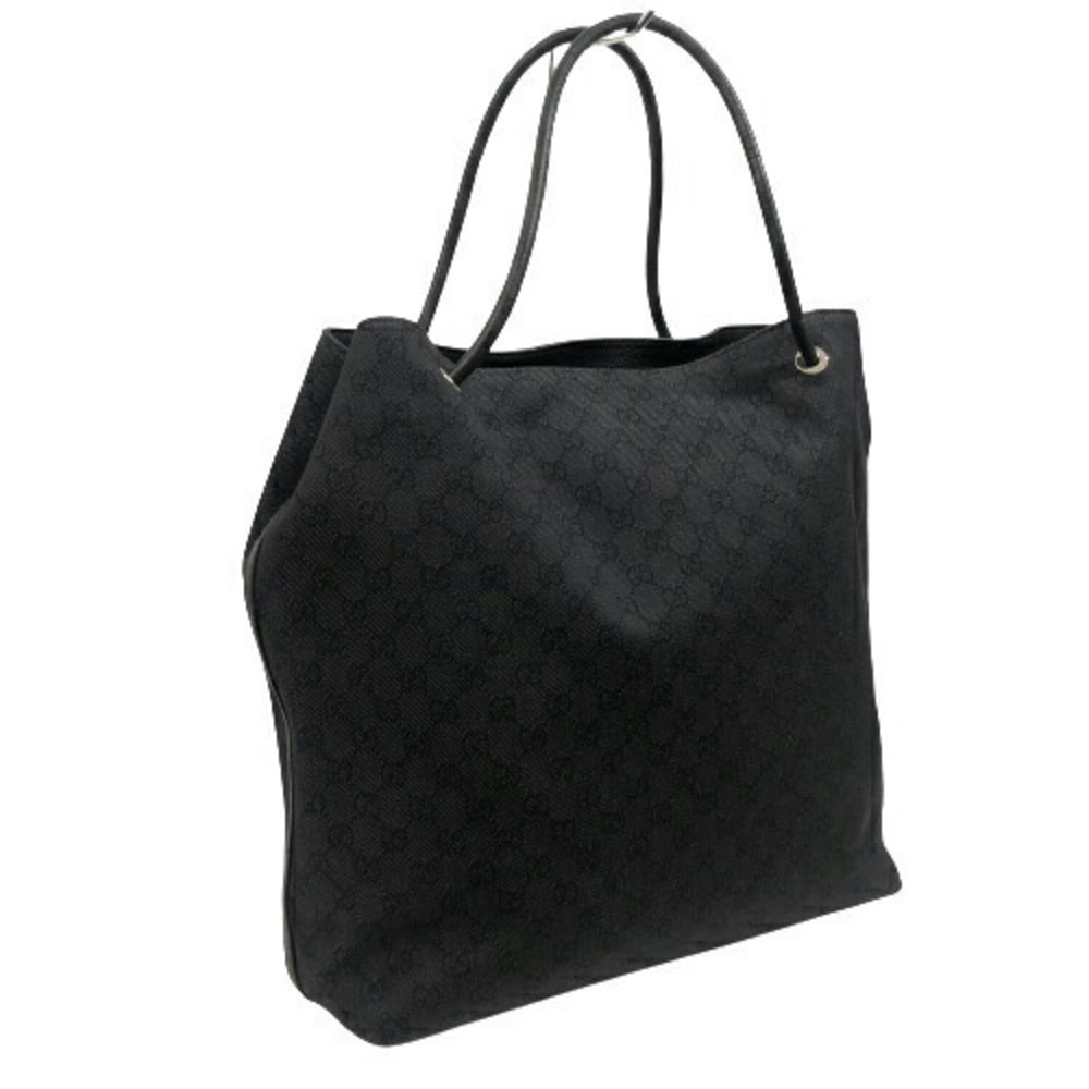 Gucci Tote Bag GG Canvas Black Shoulder Leather Drawstring Strap